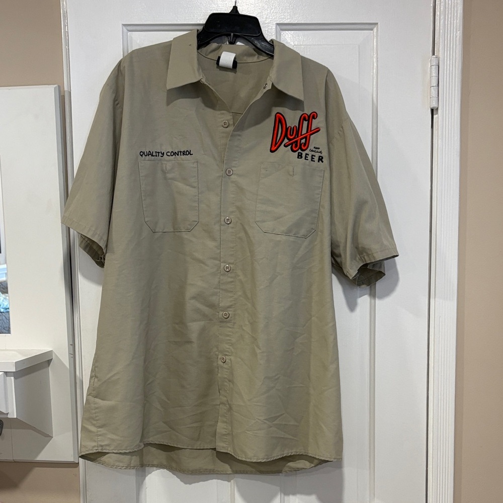 Simpsons Men’s Universal Short Sleeve Work Shirt in Tan with Duff Beer Logo XXL